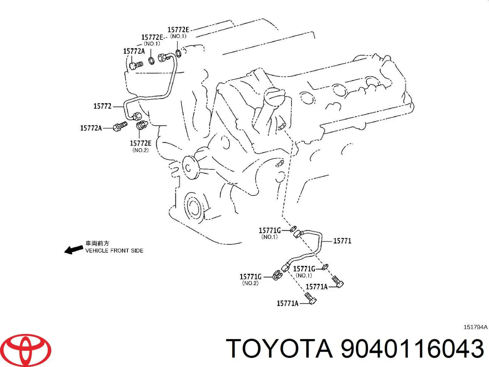 9040116043 Toyota perno de tubo de turbina de aceite