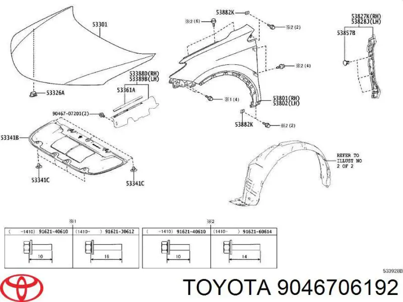Clip de fijación del guardabarros delantero 9046706192 Toyota