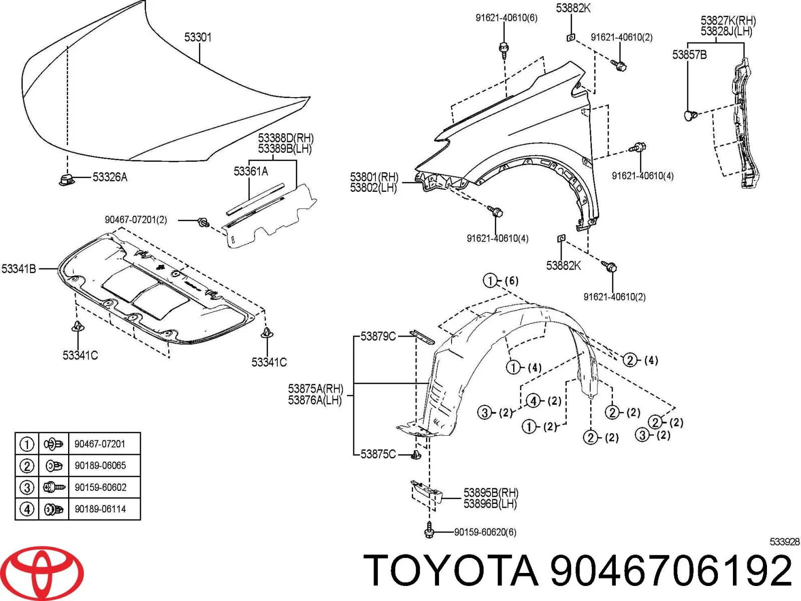 Clip de fijación del guardabarros delantero Toyota 9046706192 precio, desde 1,55 EUR