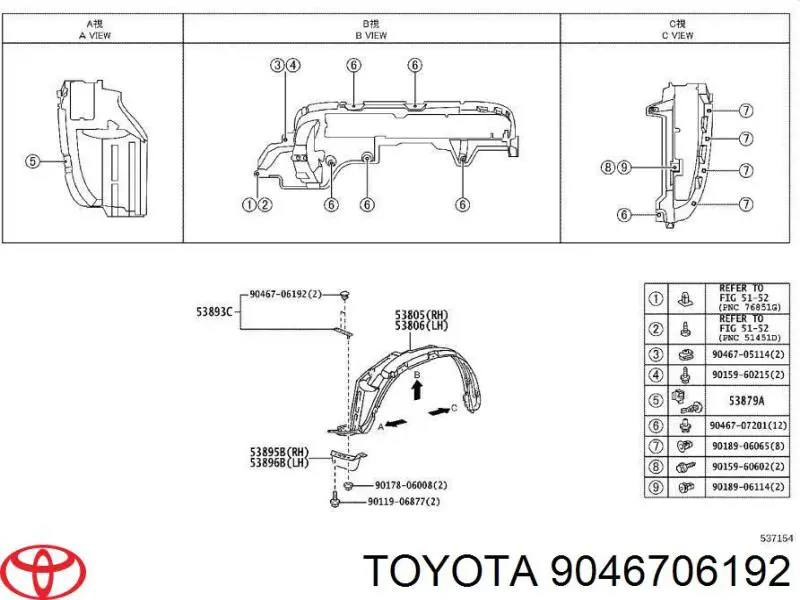 Comprar 9046706192 Toyota Clip de fijación del guardabarros delantero