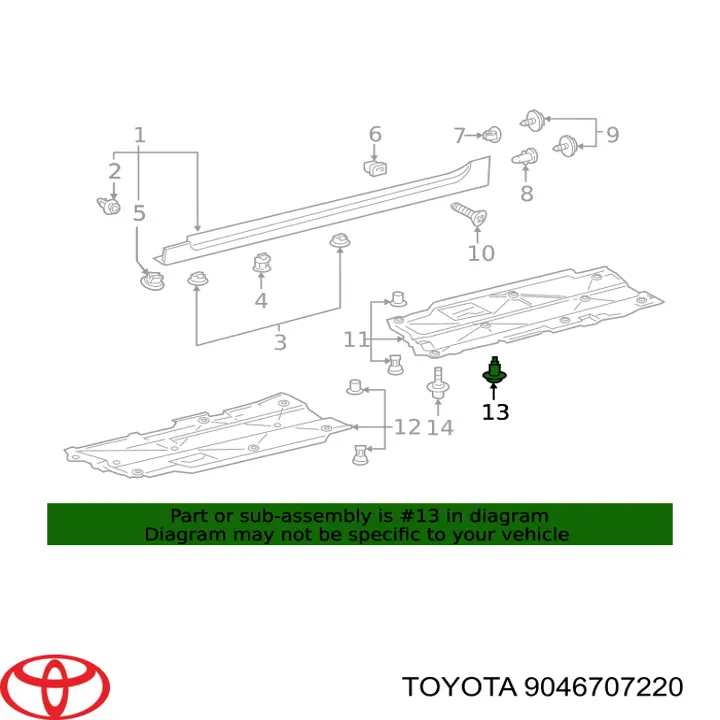 9046707220 Toyota clips de fijación de pasaruedas de aleta delantera