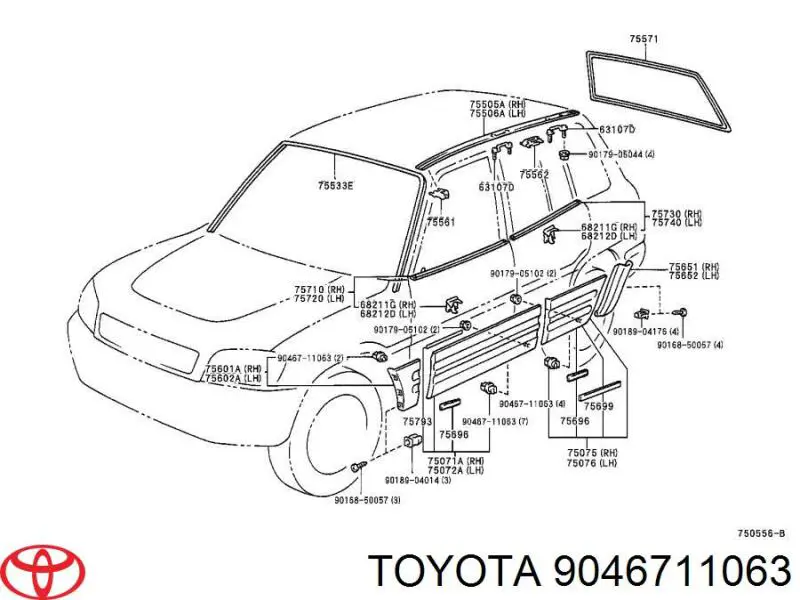 Clip de fijación del guardabarros delantero 9046711063 Toyota