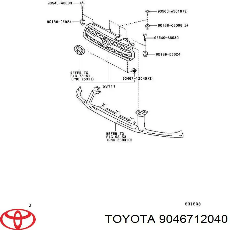 9046712040 Toyota clips de fijación de pasaruedas de aleta delantera