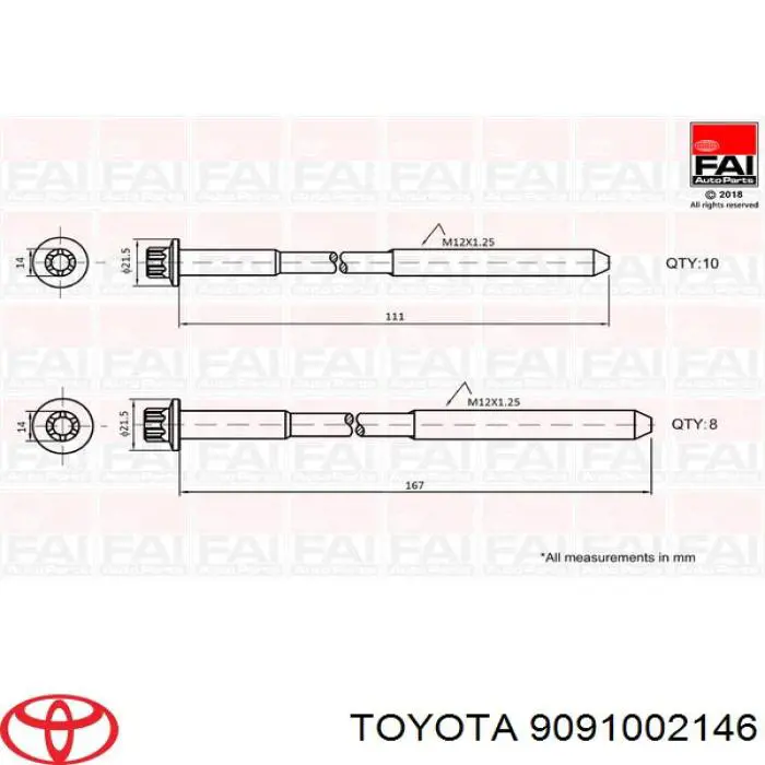 Tornillo de culata para Toyota Hiace (H1, H2)