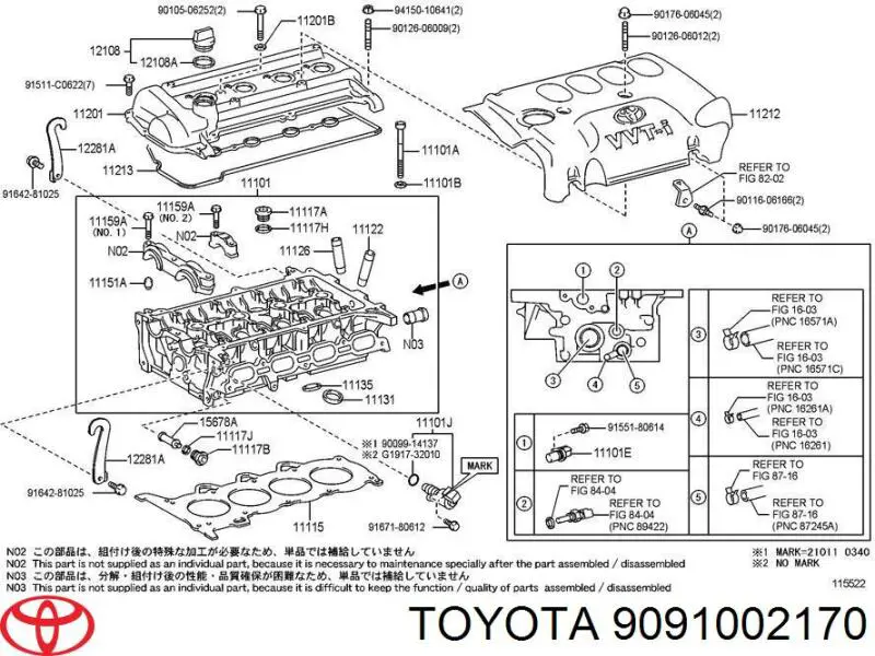 9091002170 Toyota tornillo de culata