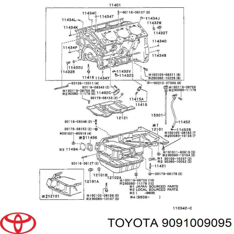Tapón de vaciado del bloque de cilindros para Toyota 4Runner (GRN21, UZN21)