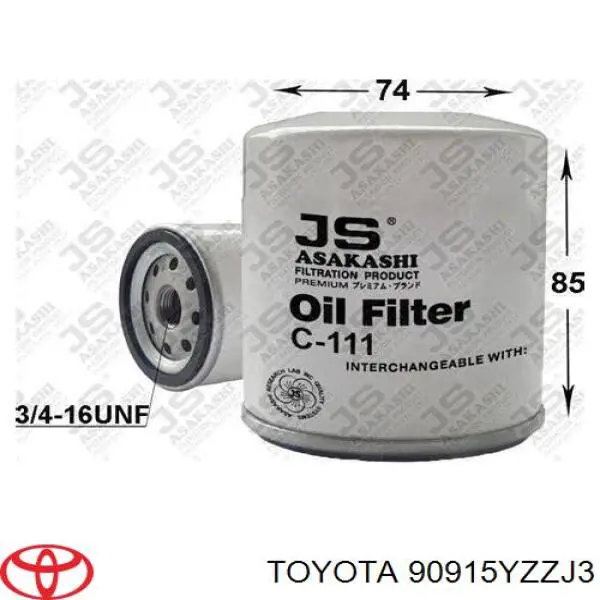 90915YZZJ3 Toyota filtro de aceite