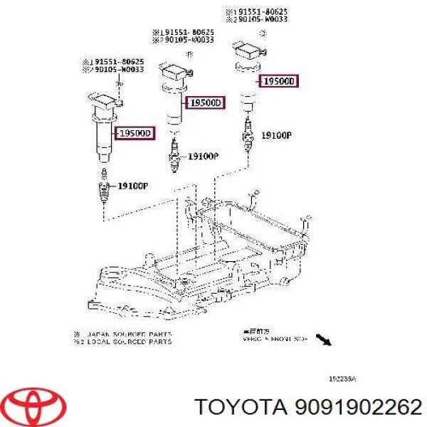 9091902262 Toyota bobina