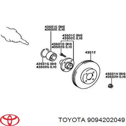 9094202049 Toyota espárrago de rueda delantero