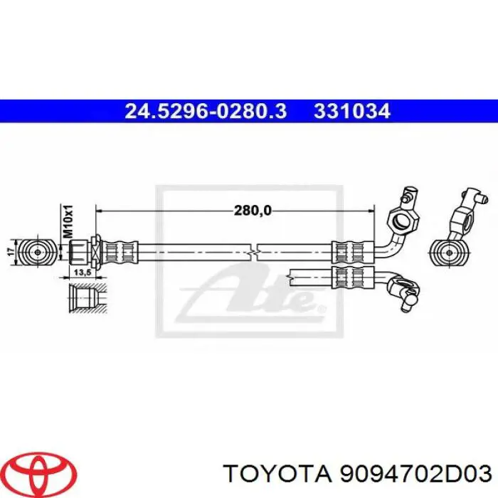 9094702D03 Toyota tubo flexible de frenos trasero izquierdo