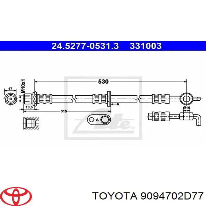 9094702C32 Toyota Tubo flexible de frenos delantero izquierdo 