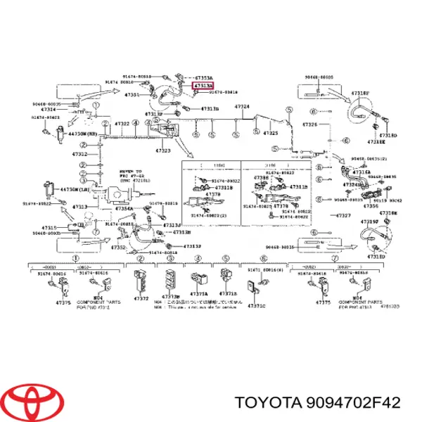 9094702F42 Toyota latiguillos de freno delantero derecho