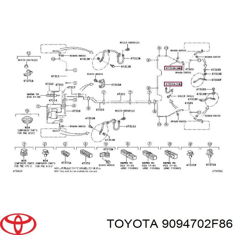 9094702F86 Toyota latiguillo de freno trasero izquierdo