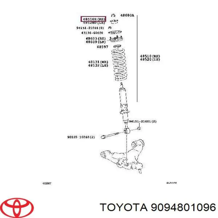 Buje de vástago de amortiguador delantero 9094801096 Toyota