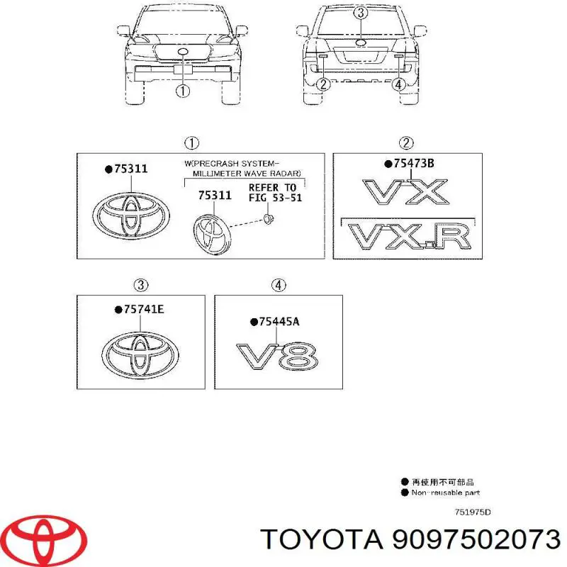 9097502073 Toyota emblema de capó