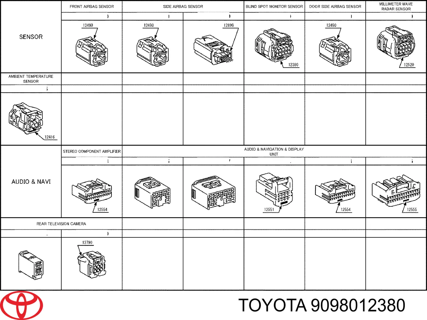 9098012380 Toyota zona muerta de control del sensor del conector (chip)
