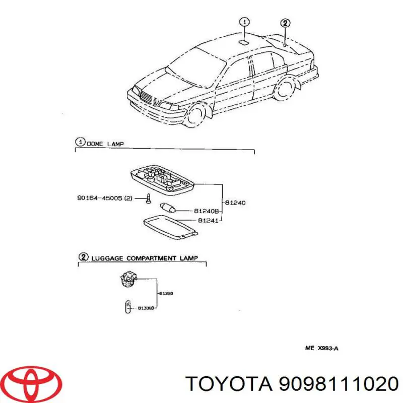 9098111020 Toyota lámpara, luz interior/cabina