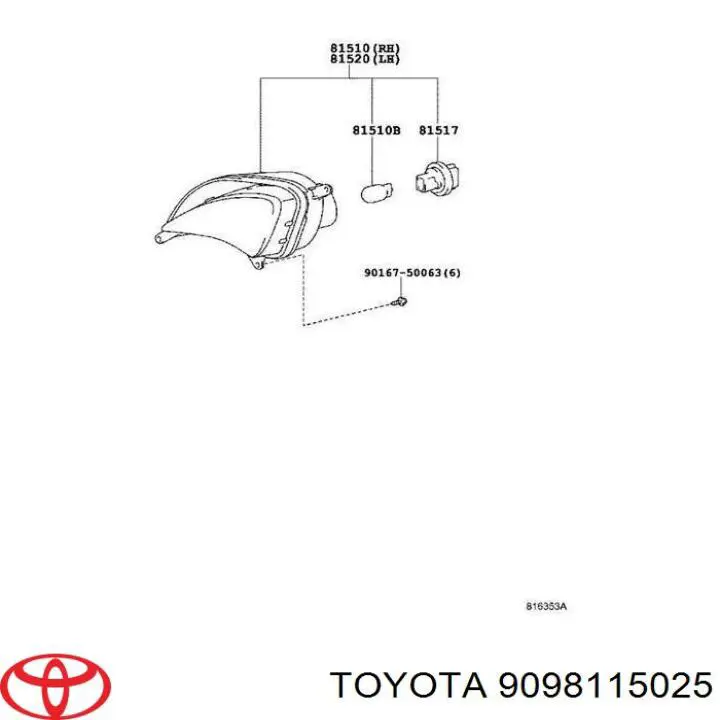 9098115025 Toyota lámpara, luz intermitente