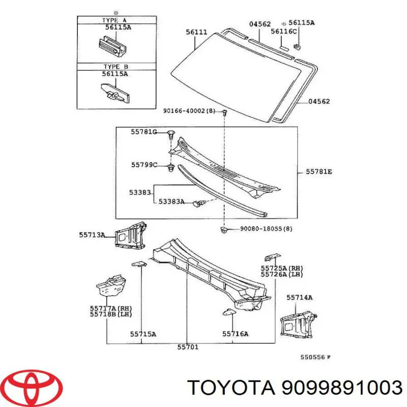 9099891003 Toyota cubierta parabrisas superior