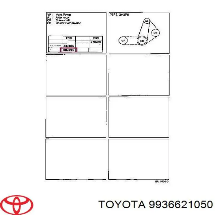 Correa de transmisión trapezoidal Toyota 9936621050 precio, desde 11,39 EUR