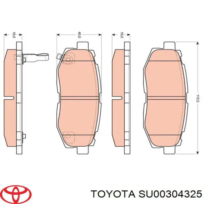 SU00304325 Toyota pastillas de freno traseras