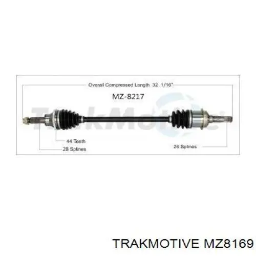 MZ-8169 Trakmotive/Surtrack árbol de transmisión delantero izquierdo