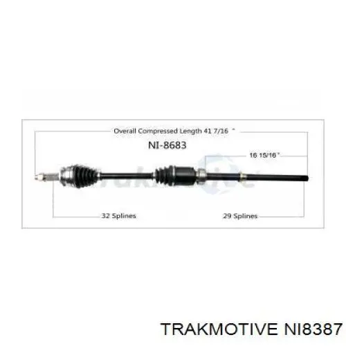 NI8387 Trakmotive/Surtrack árbol de transmisión trasero