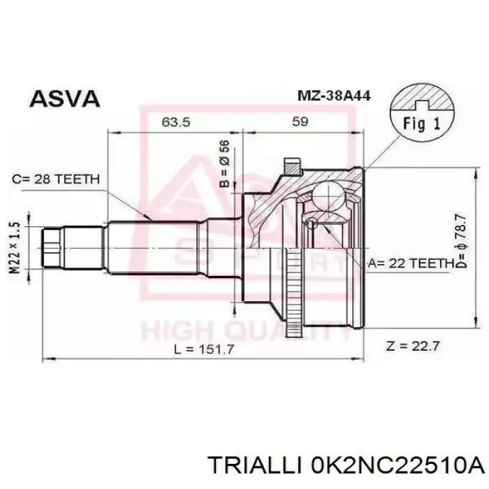 0K2NC22510A Trialli junta homocinética exterior delantera derecha