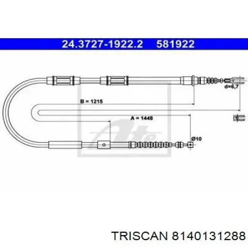 131-02-2045L Ashika cable de freno de mano trasero izquierdo