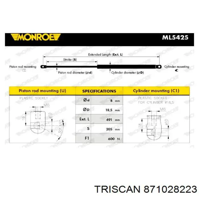 Muelle neumatico maletero STC T446135