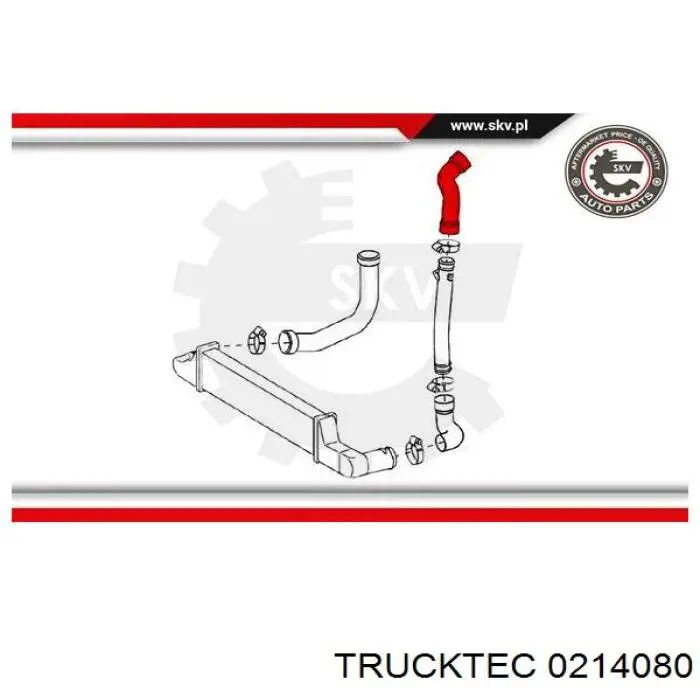 02.14.080 Trucktec tubo flexible de aire de sobrealimentación superior izquierdo