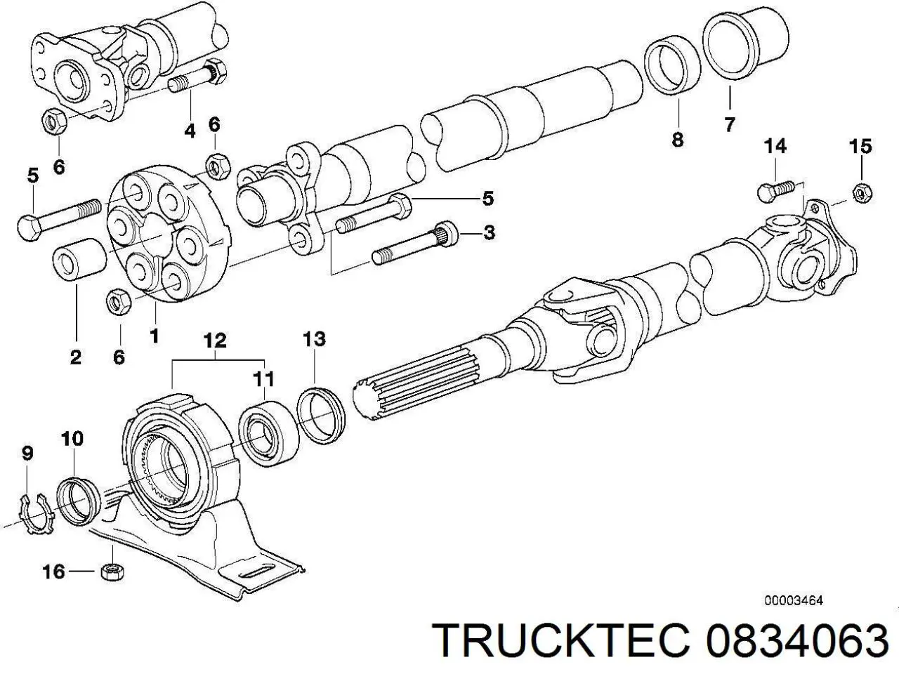 08.34.063 Trucktec articulación, árbol longitudinal, delantera