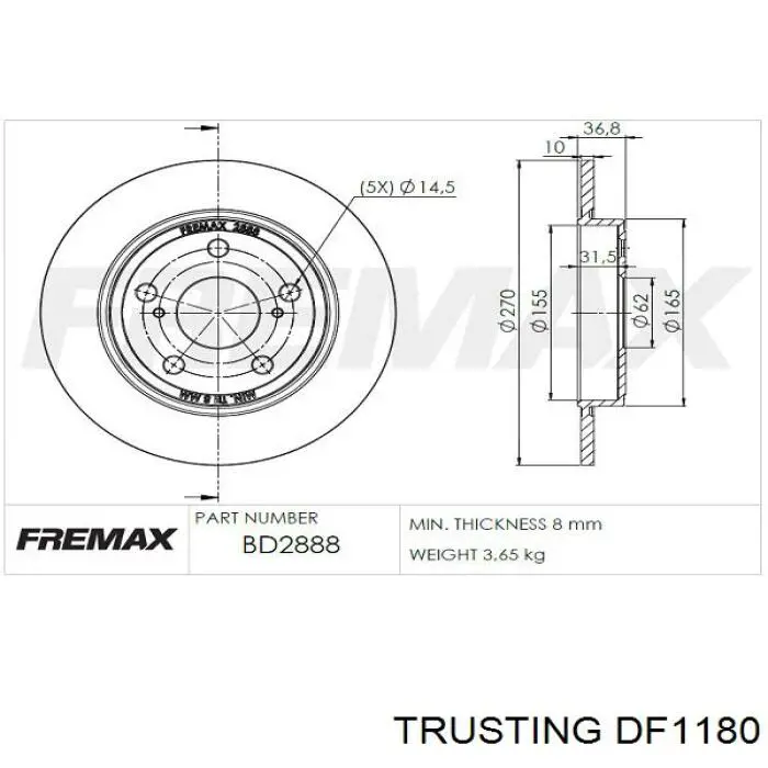 Disco de freno trasero Toyota Auris E15