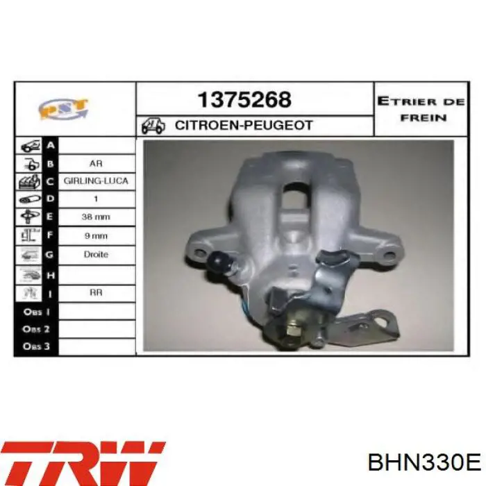 Pinza de freno trasera derecha TRW BHN330EC precio, desde 6,66 EUR