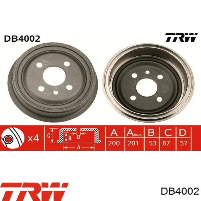 DB4002 TRW freno de tambor trasero