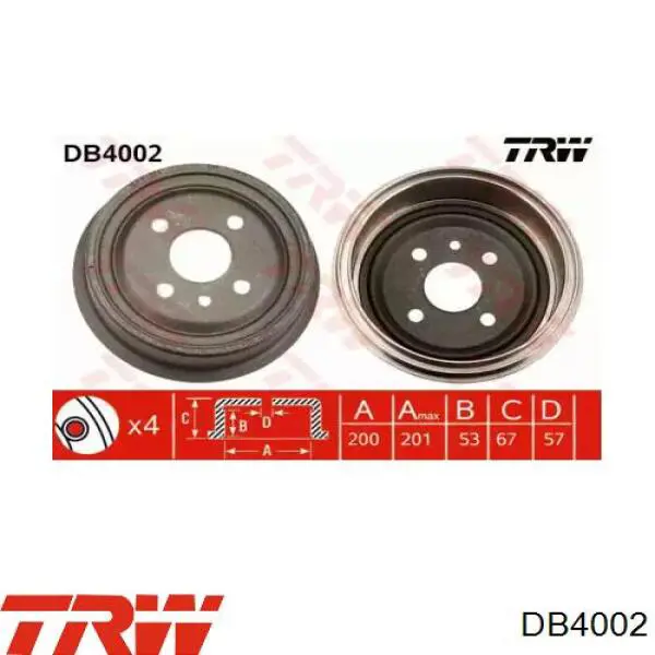 Tambor de freno trasero DB4002 TRW