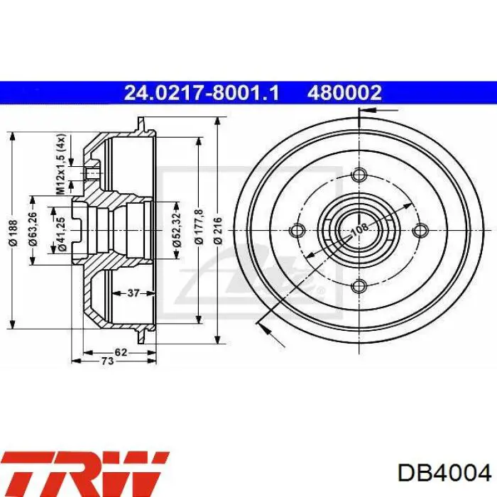 Tambor de freno trasero DB4004 TRW