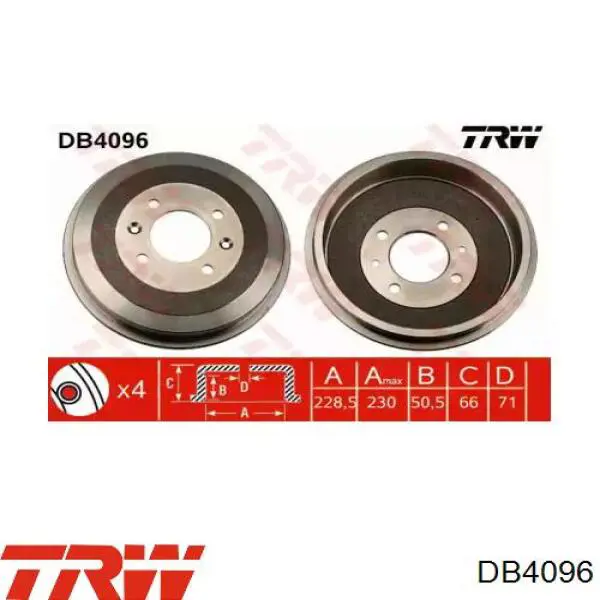 Tambor de freno trasero DB4096 TRW