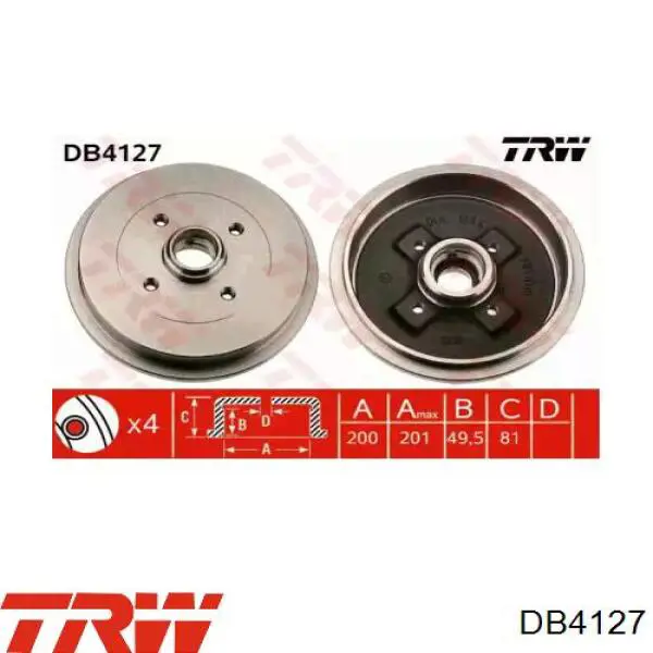 Tambor de freno trasero DB4127 TRW