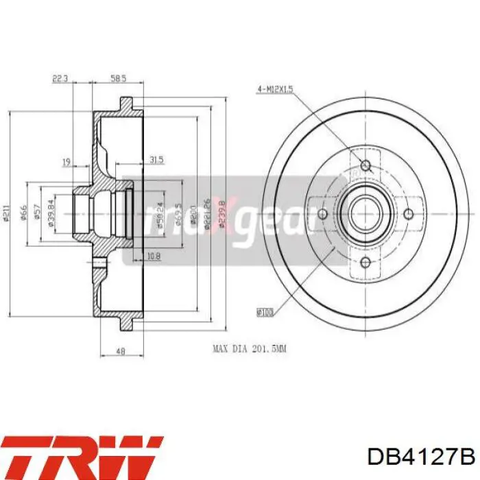 DB4127B TRW freno de tambor trasero