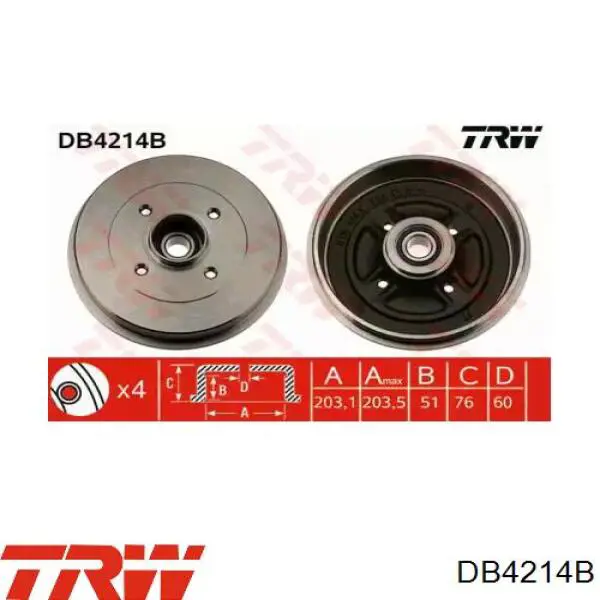 Tambor de freno trasero TRW DB4214B