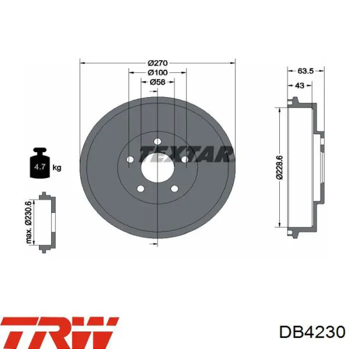 DB4230 TRW freno de tambor trasero