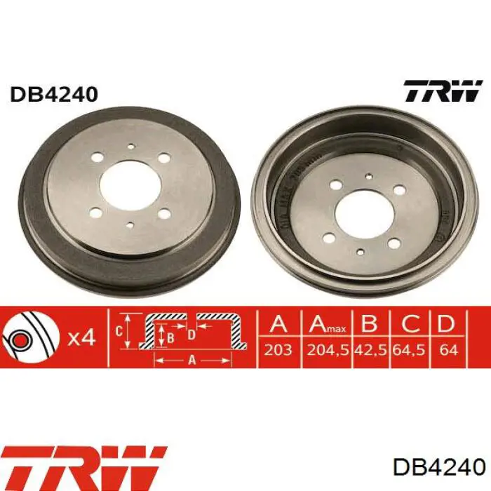 DB4240 TRW freno de tambor trasero