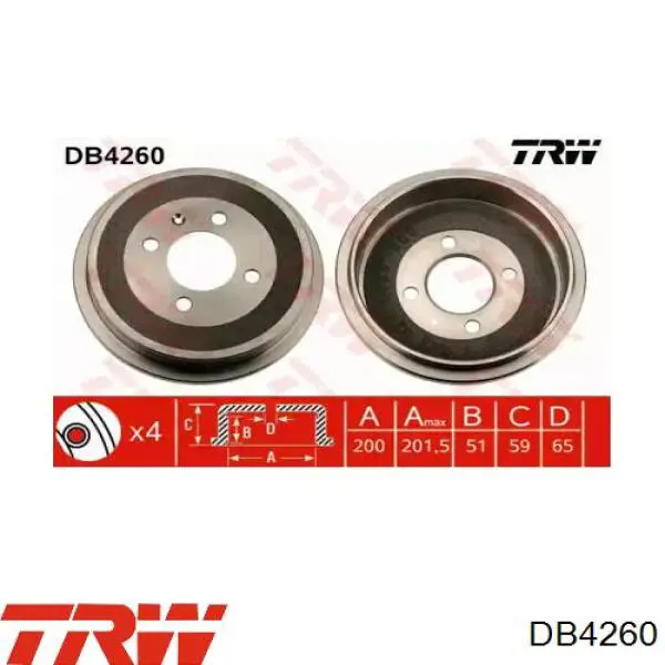 Tambor de freno trasero DB4260 TRW