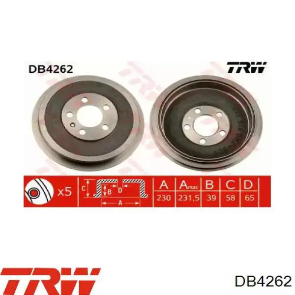 Tambor de freno trasero TRW DB4262 precio, desde 51,61 EUR