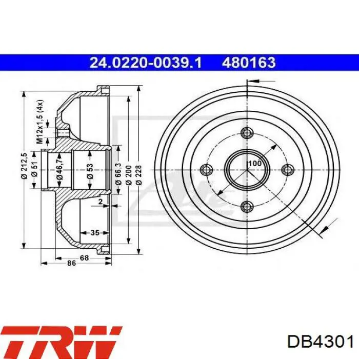 Tambor de freno trasero 14A70210 Brembo