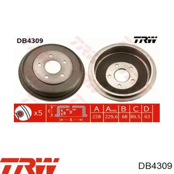 DB4309 TRW Tambor de freno trasero