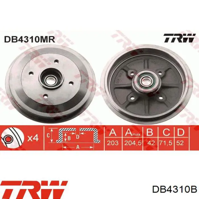 Tambor de freno trasero TRW DB4310B precio, desde 75,95 EUR