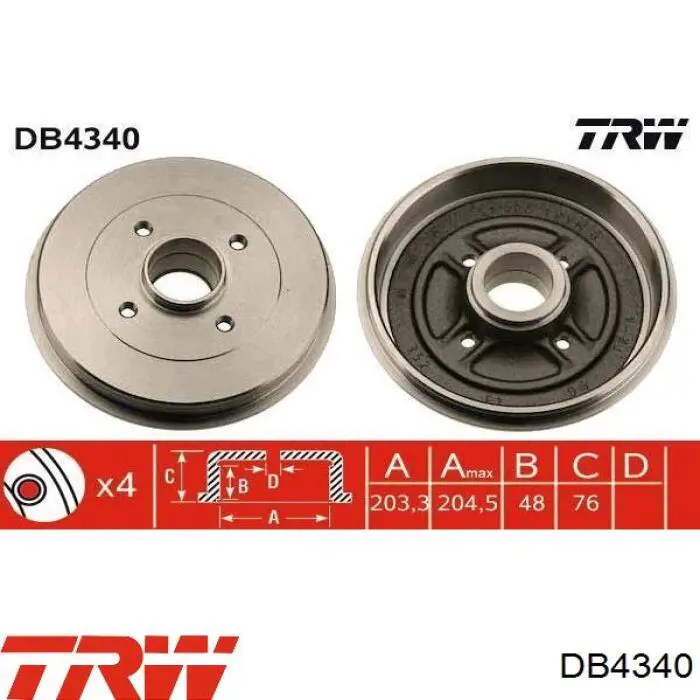 Tambor de freno trasero DB4340B TRW