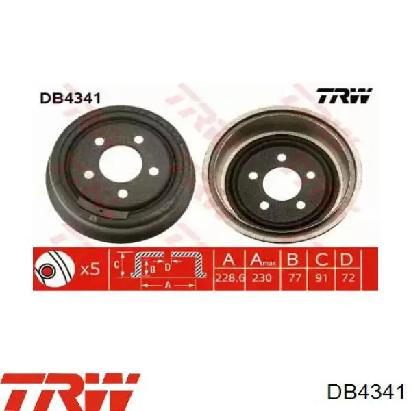 Tambor de freno trasero TRW DB4341